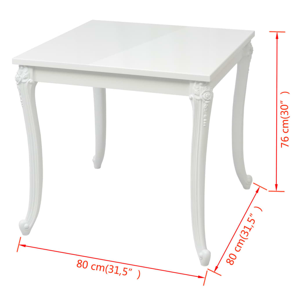 Eettafel 80 X 80 X 76 Cm Hoogglans Wit