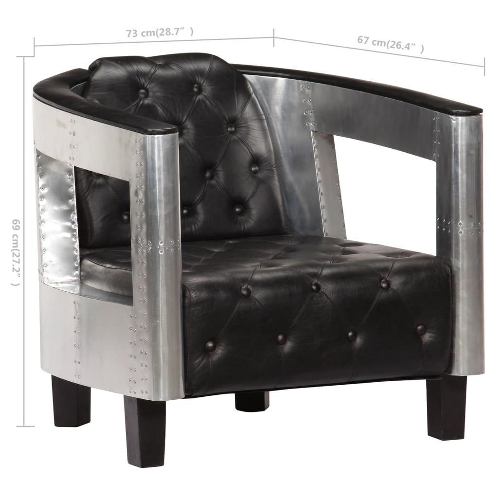 Fauteuil luchtvaartstijl echt leer zwart