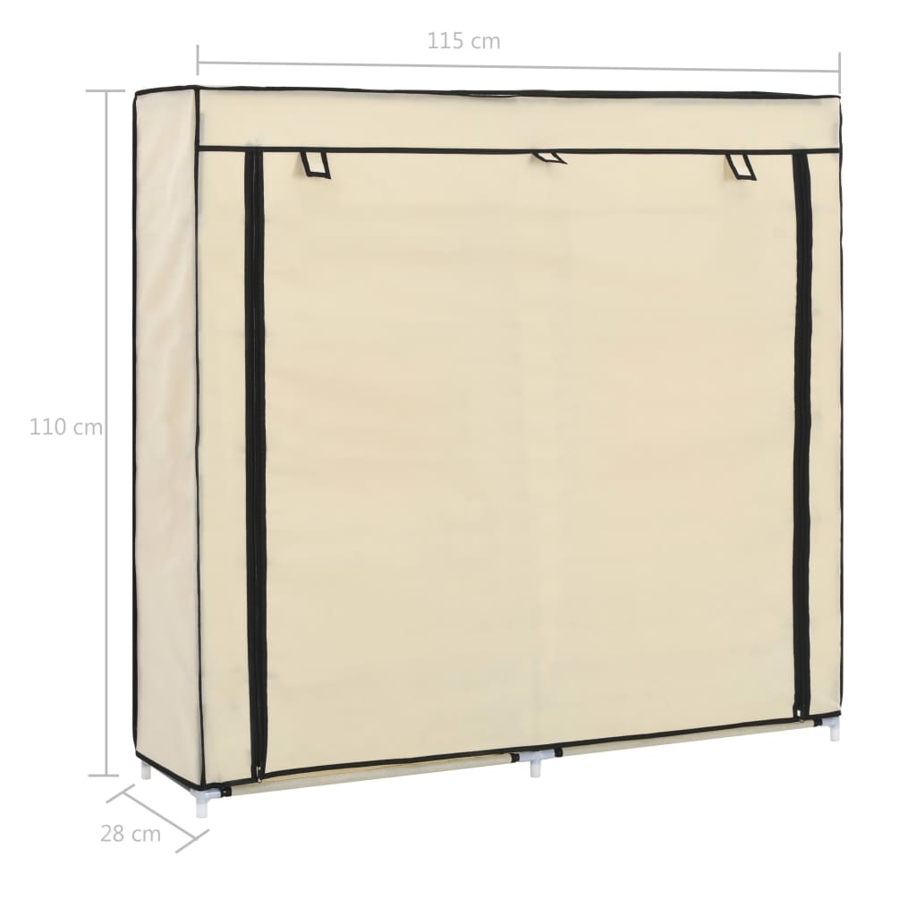 Schoenenkast met hoes 115x28x110 cm stof crème Crème