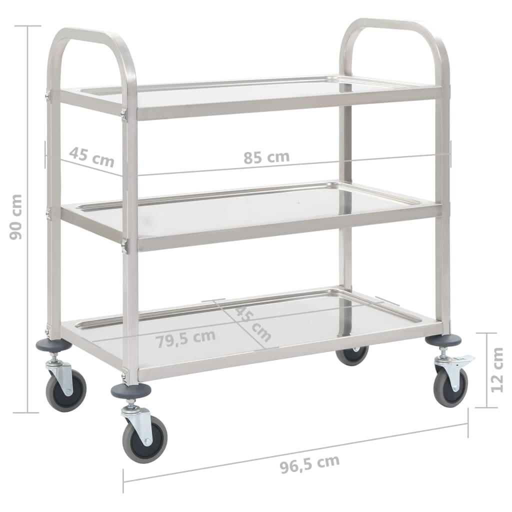 Keukentrolley 3-Laags 96,5X55X90 Cm Roestvrij Staal 96.5 x 55 x 90 cm (3 tiers)