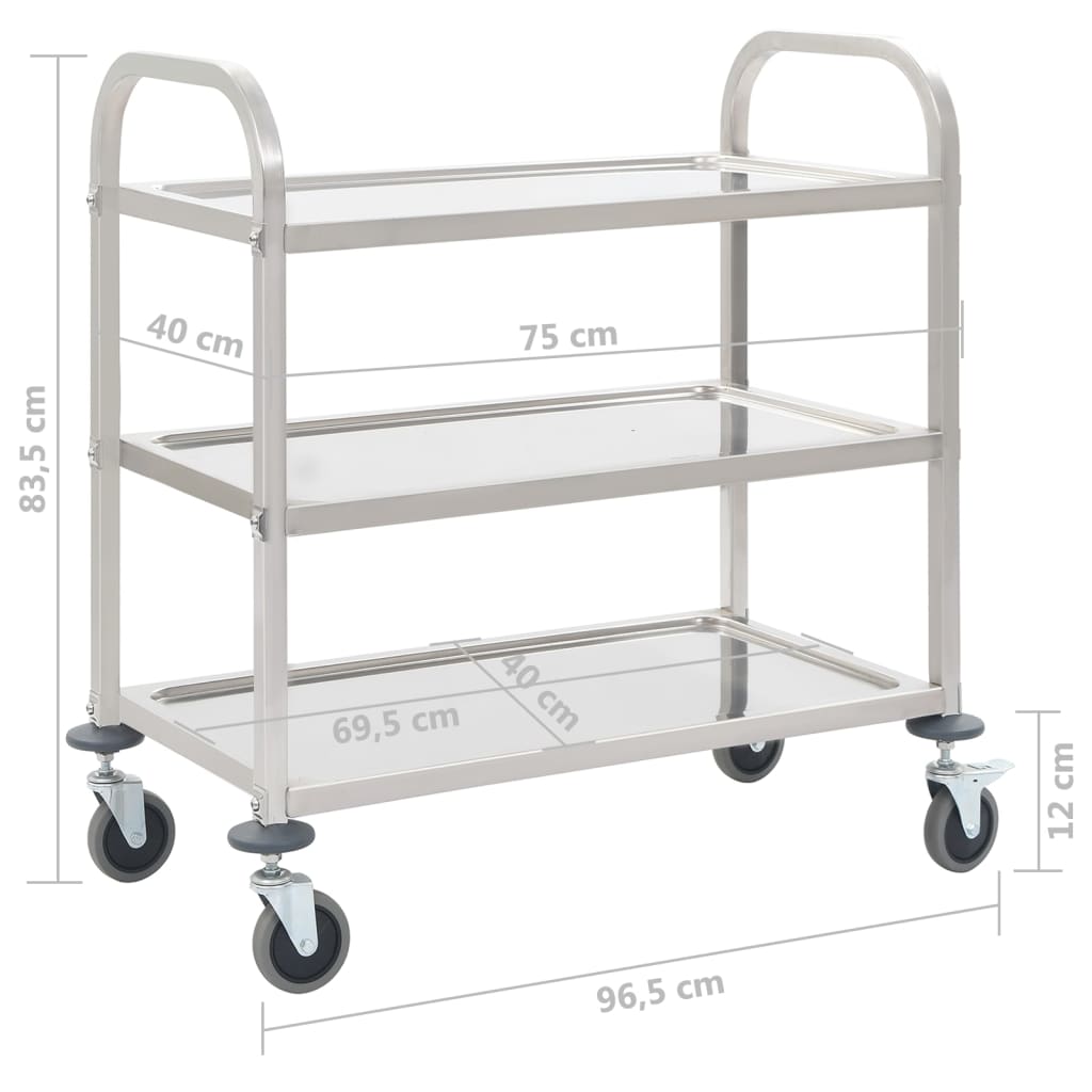 Keukentrolley 3-Laags 95X45X83,5 Cm Roestvrij Staal 95 x 45 x 83.5 cm (3 tiers)