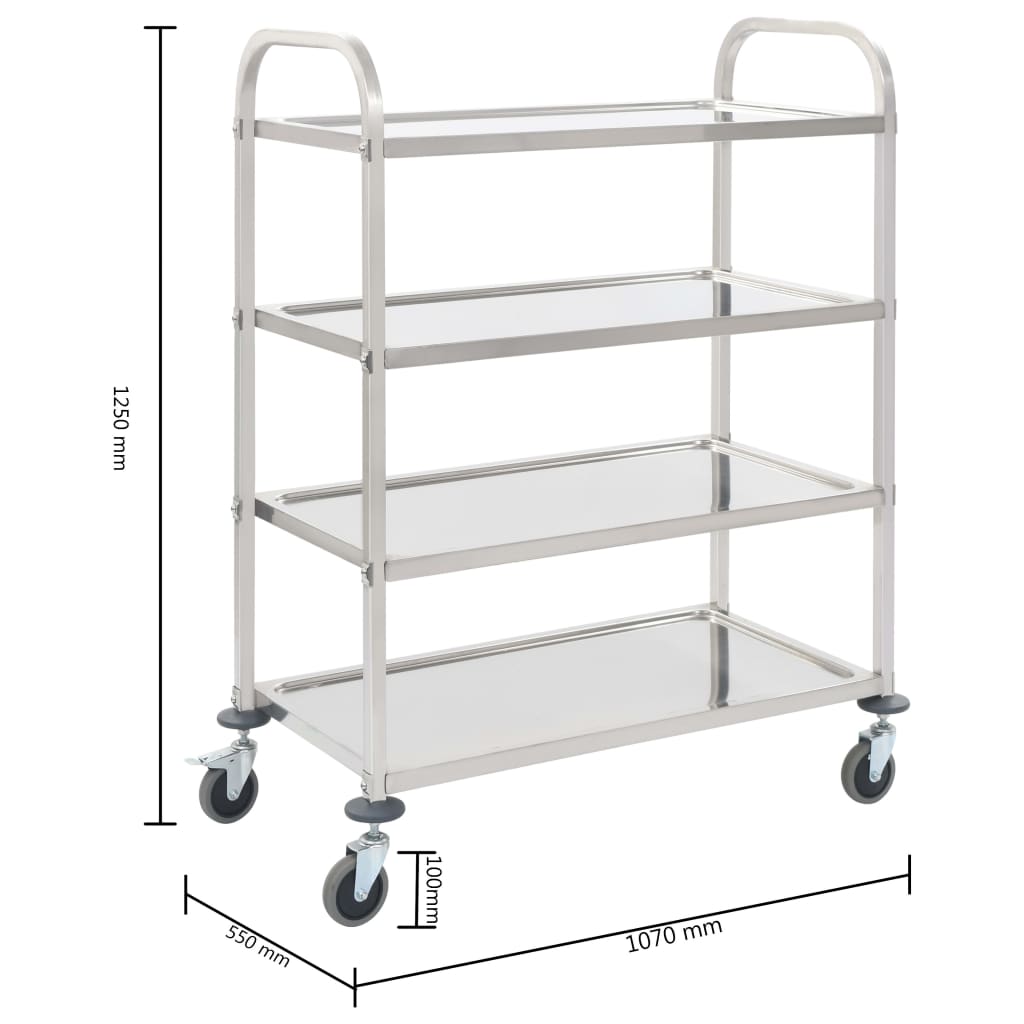 Keukentrolley 4-Laags 107X55X125 Cm Roestvrij Staal 107 x 55 x 125 cm (4 laags)