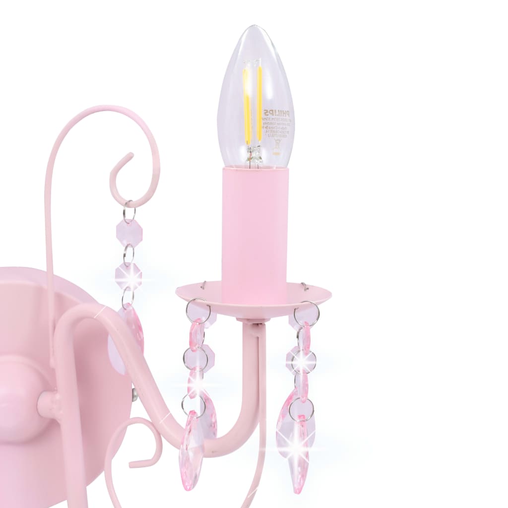 Wandlamp Met Kralen 2 X E4 Roze