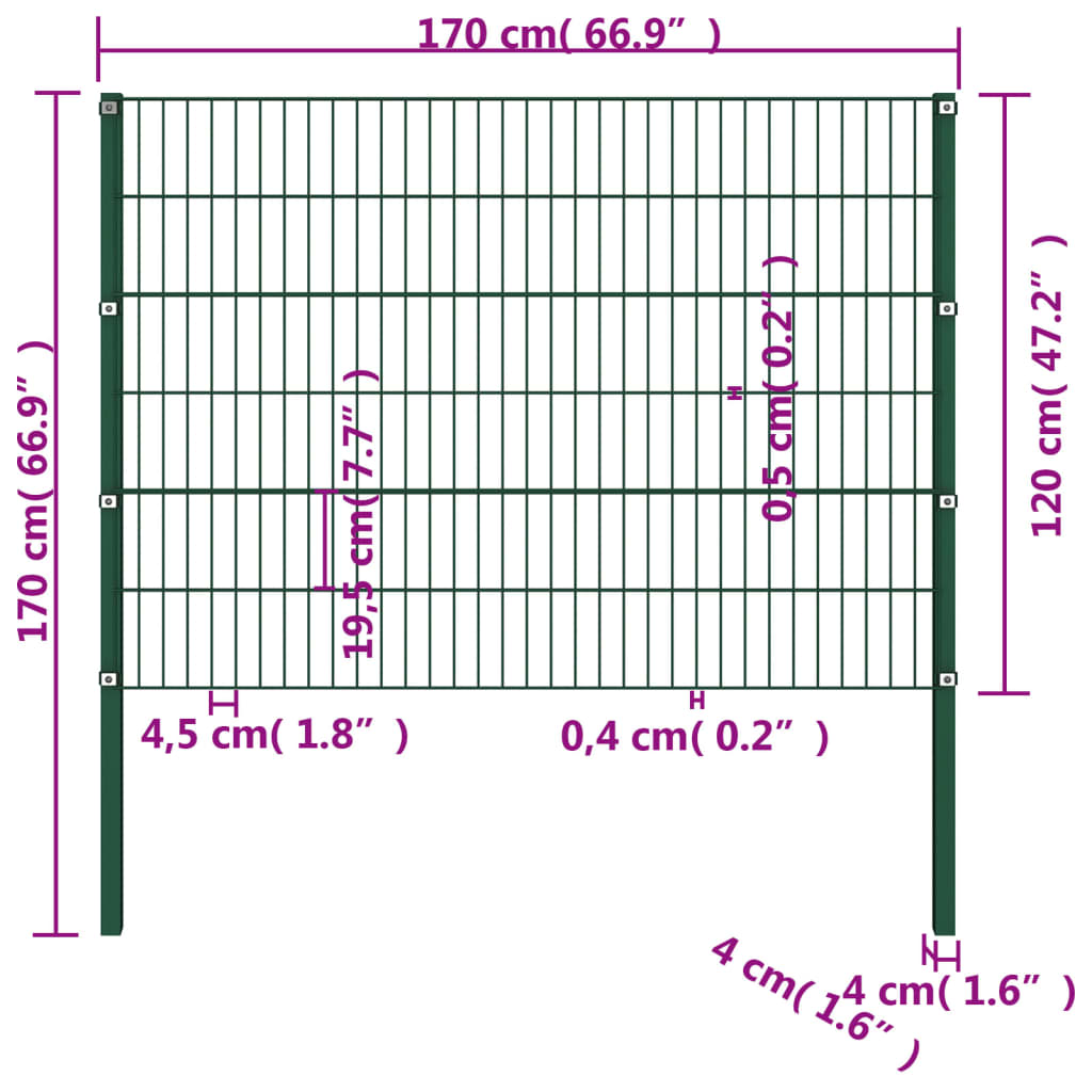 Schuttingpaneel Met Palen 1,7X1,2 M Ijzer Groen 1.2 m