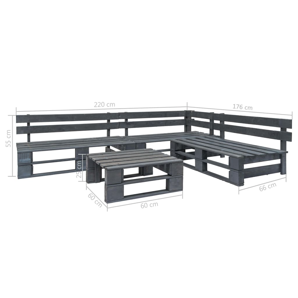 -Delige Loungeset Pallet Hout Grijs