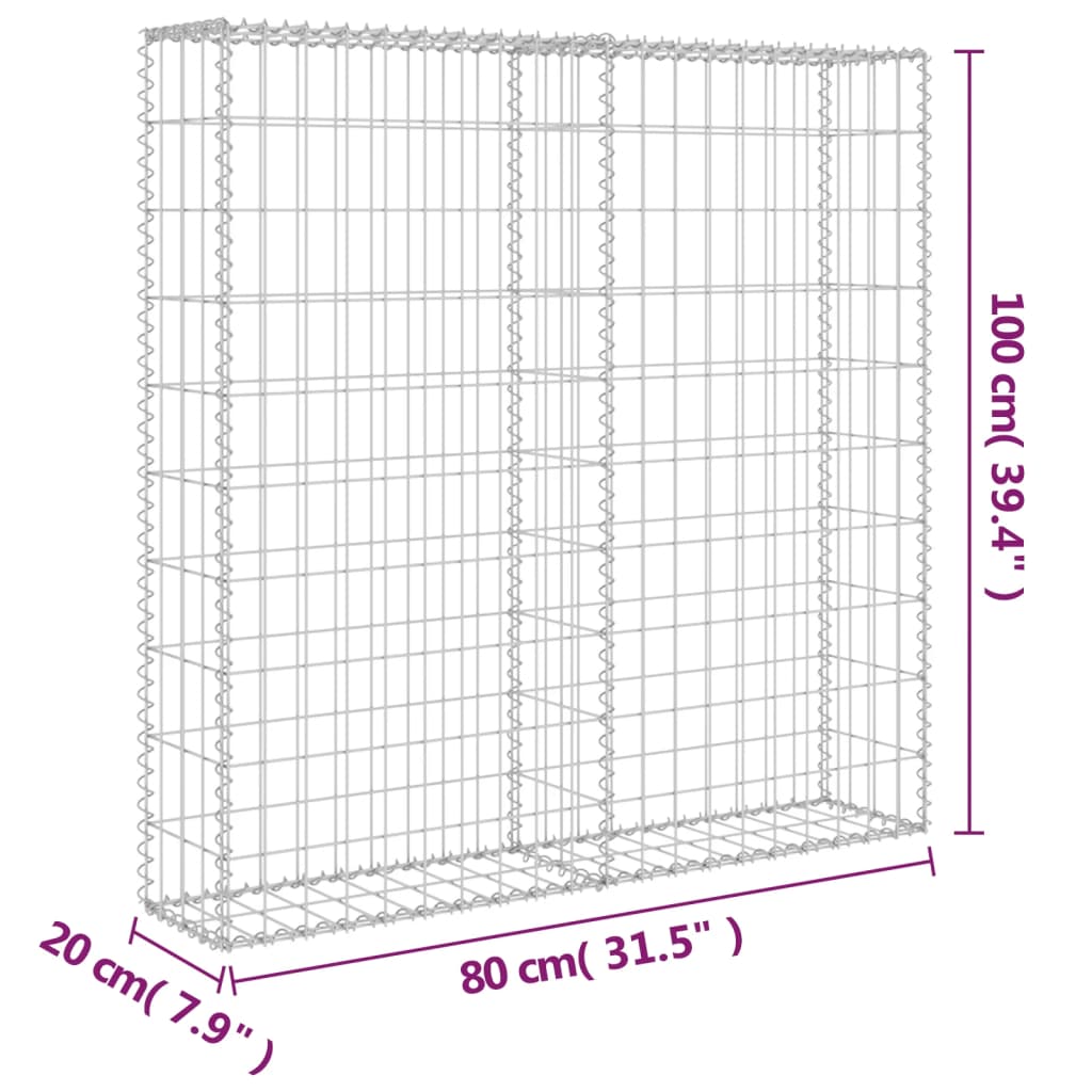 Schanskorfmuur met deksels 80x20x100 cm gegalvaniseerd staal 80 x 20 x 100 cm