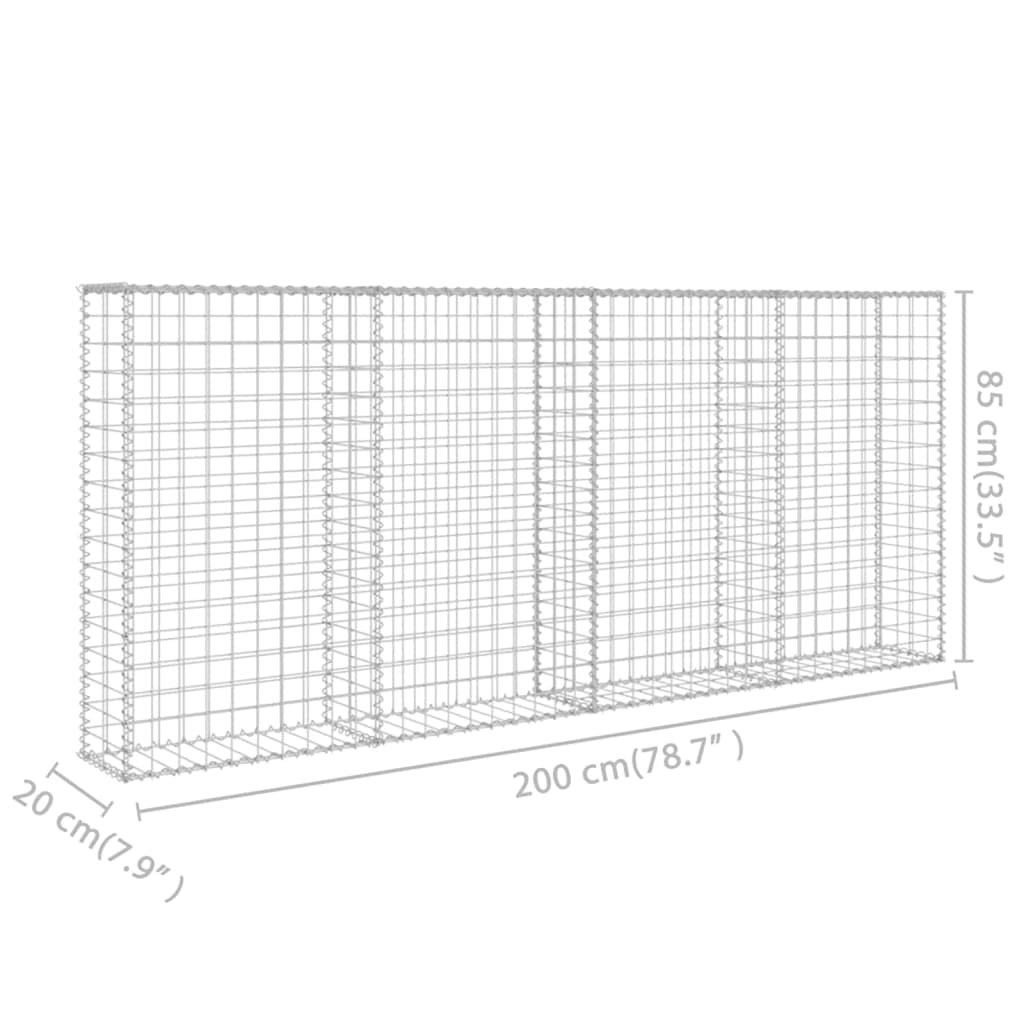 Schanskorfmuur met deksels 200x20x85 cm gegalvaniseerd staal 200 x 20 x 85 cm