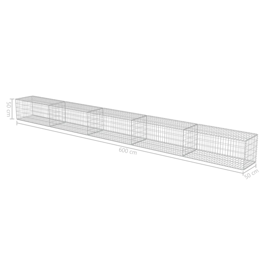 Schanskorfmuur met deksels 600x50x50 cm gegalvaniseerd staal 600 x 50 x 50 cm