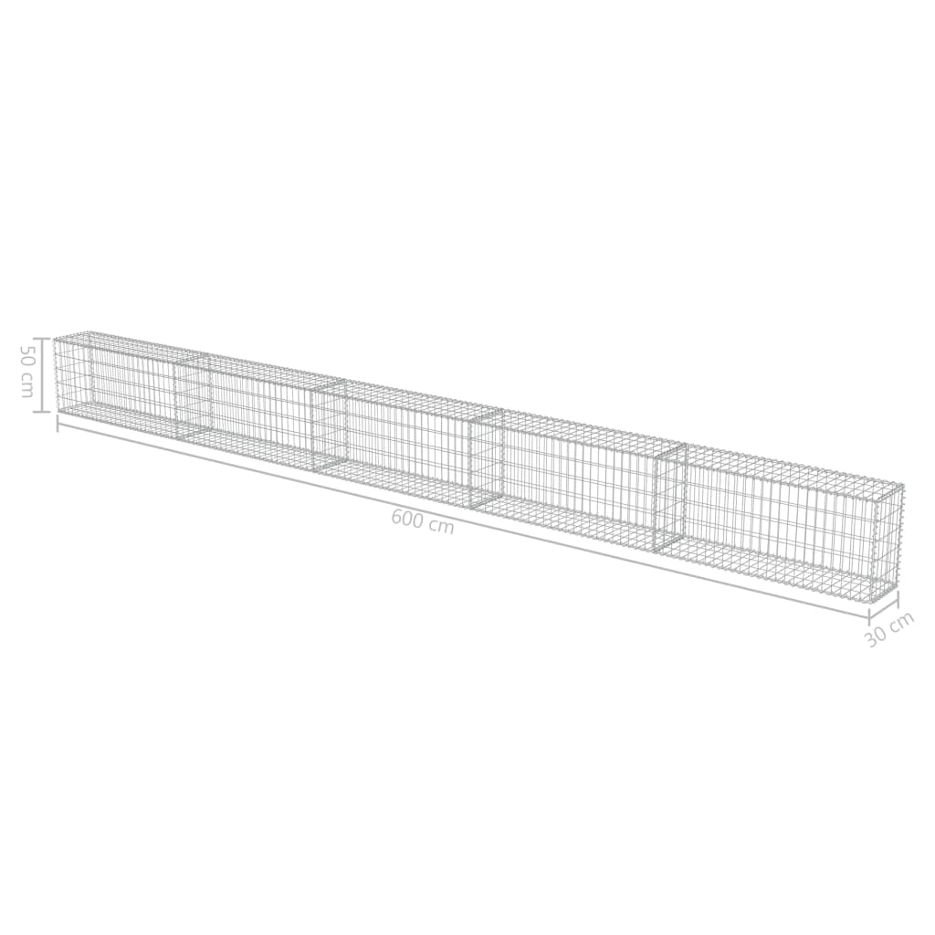 Schanskorfmuur met deksels 600x30x50 cm gegalvaniseerd staal 600 x 30 x 50 cm