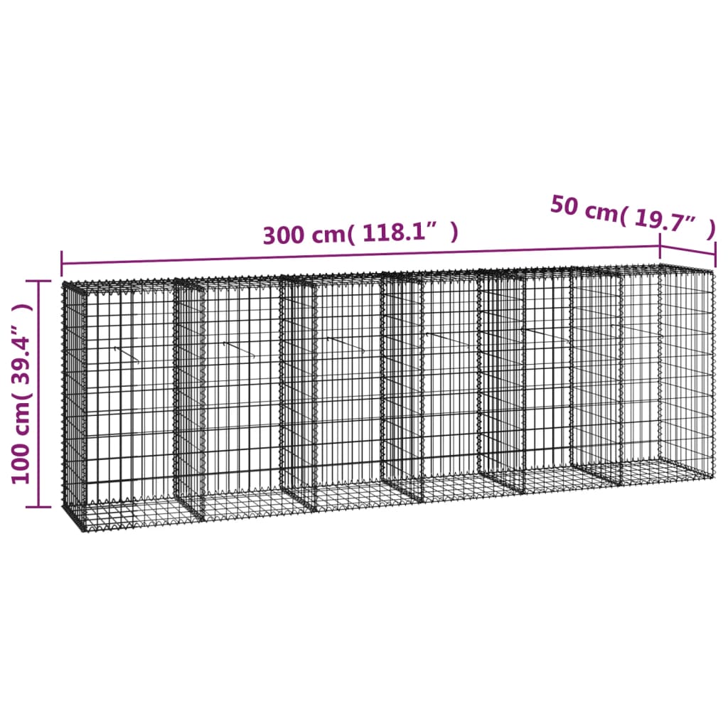Schanskorfmuur met deksels 300x50x100 cm gegalvaniseerd staal 300 x 50 x 100 cm