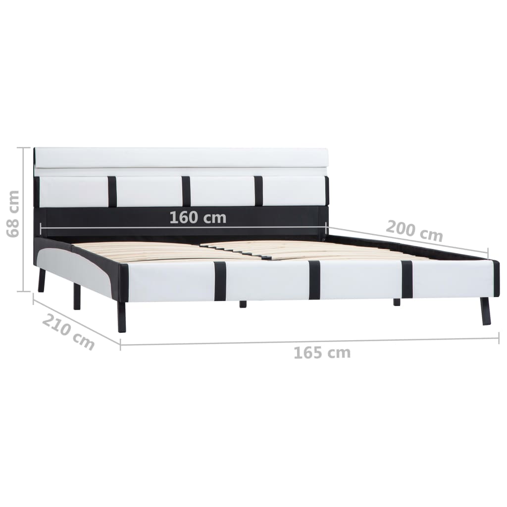 Bedframe Met Led Kunstleer 160 x 200 cm Wit en zwart