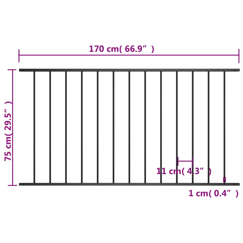 Hekpaneel 1,7X0,75 M Gepoedercoat Staal Zwart 1.7 x 0.75 m