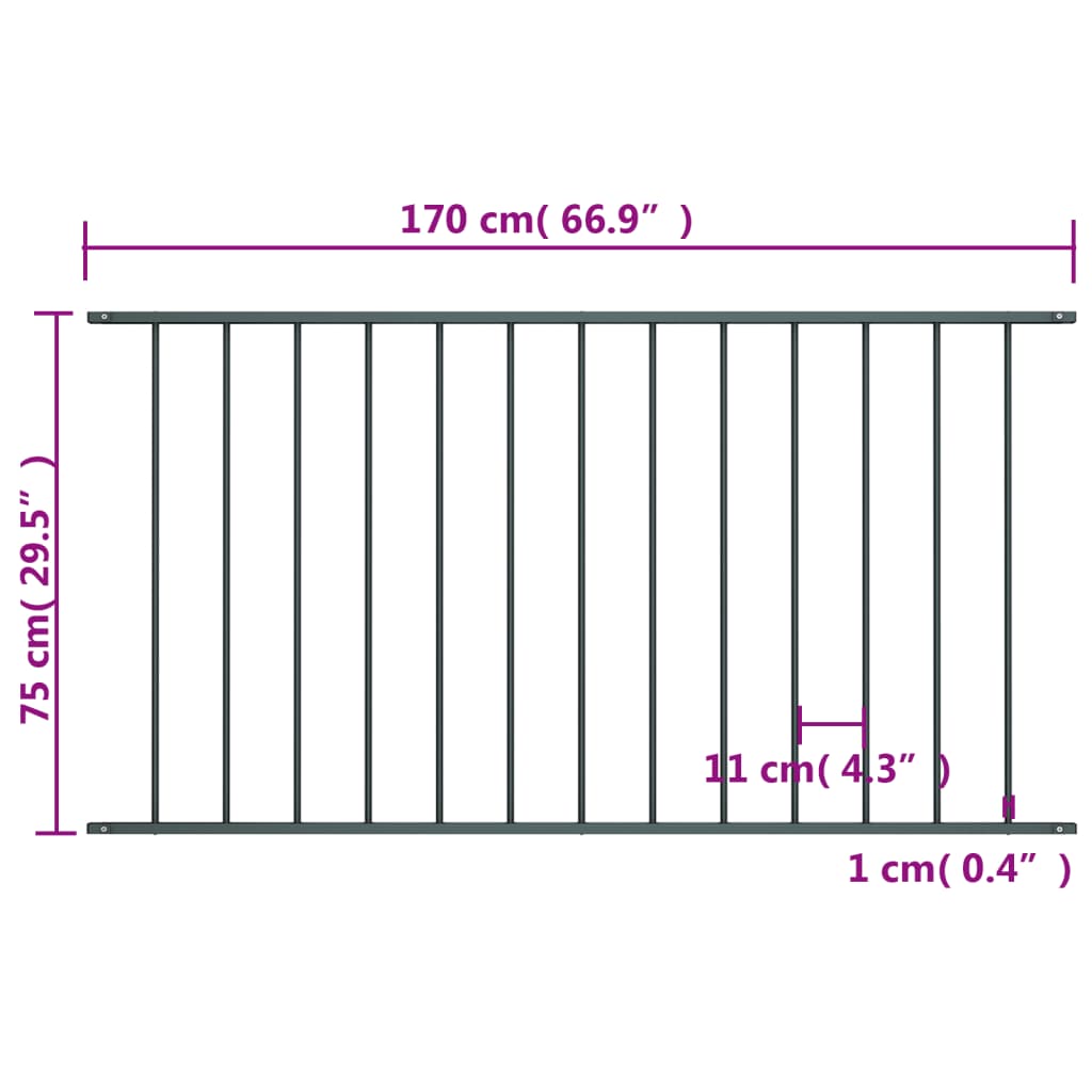 Hekpaneel ,7X0,75 M Gepoedercoat Staal 1.7 x 0.75 m Antraciet