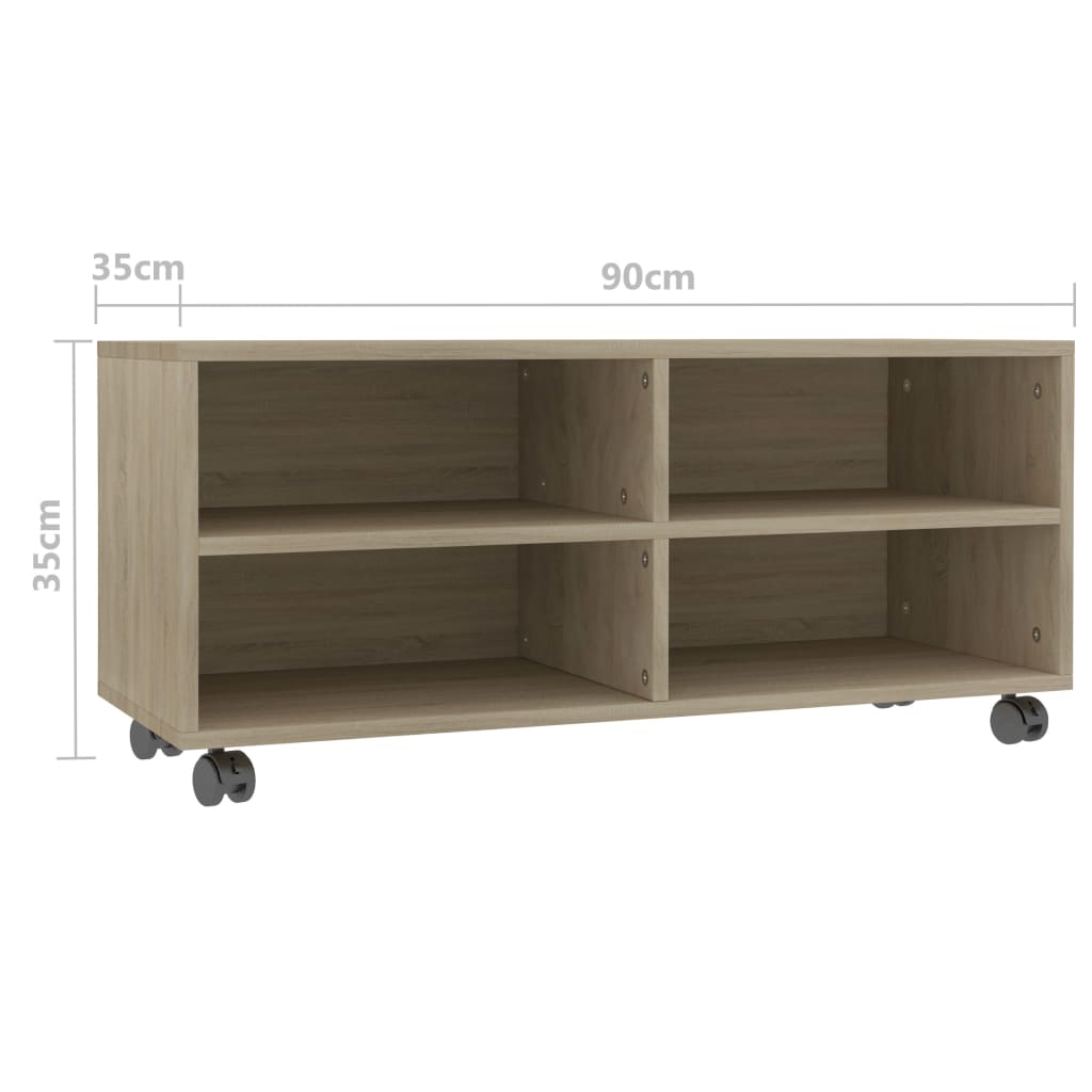 Tv-Meubel Met Wieltjes 90X35X35 Cm Spaanplaat Kleur Sonoma eiken
