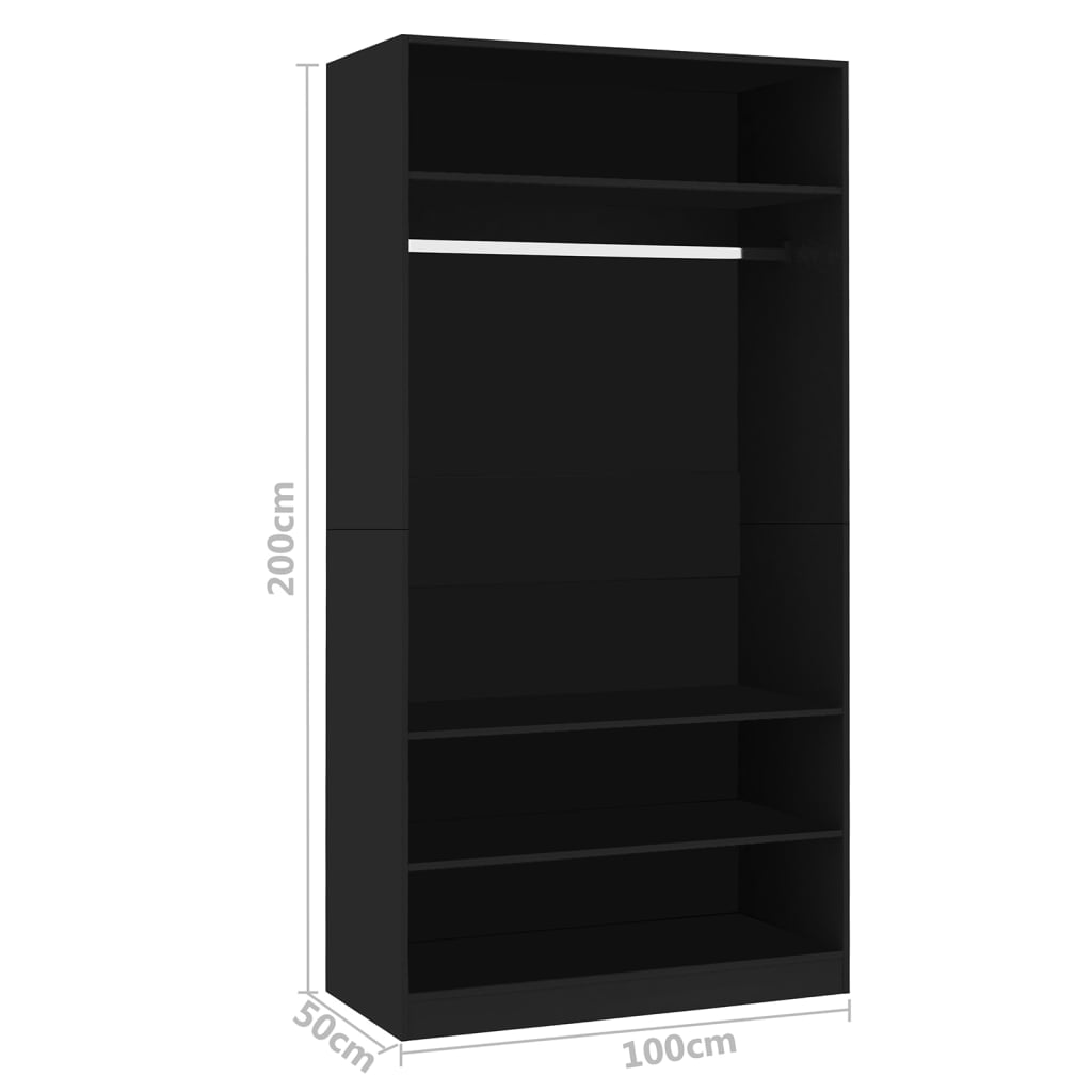 Kledingkast Bewerkt Hout Zwart 3 schappen 100 x 50 x 200 cm