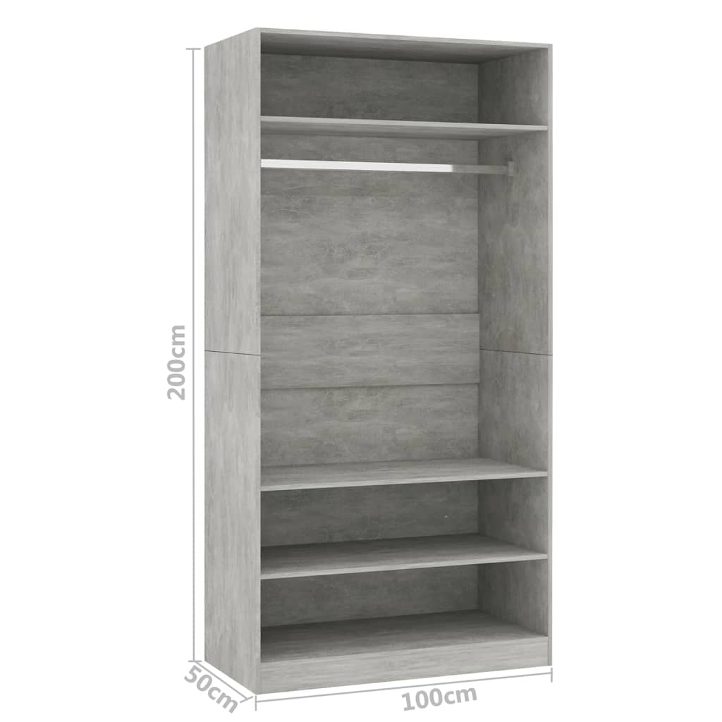 Kledingkast Bewerkt Hout Betongrijs 3 schappen 100 x 50 x 200 cm