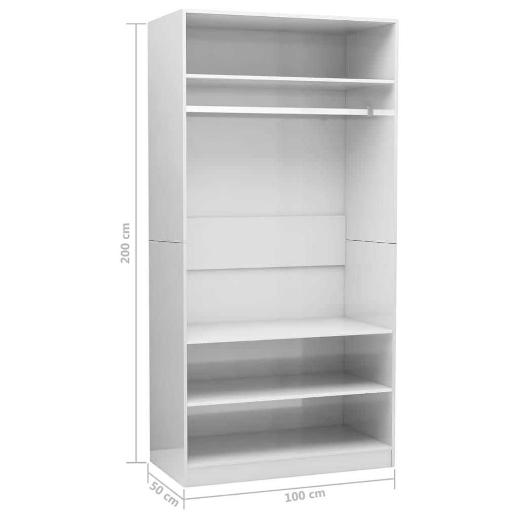 Kledingkast Bewerkt Hout Hoogglans Wit 3 schappen 100 x 50 x 200 cm