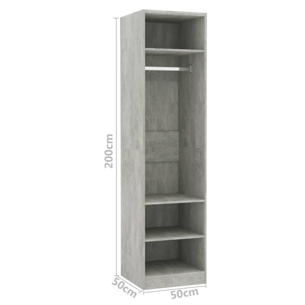 Kledingkast Bewerkt Hout Betongrijs 3 schappen 50 x 50 x 200 cm