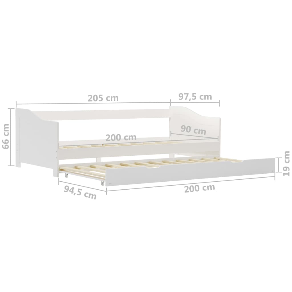 Bedbankframe Uittrekbaar Grenenhout 90X200 Cm Wit