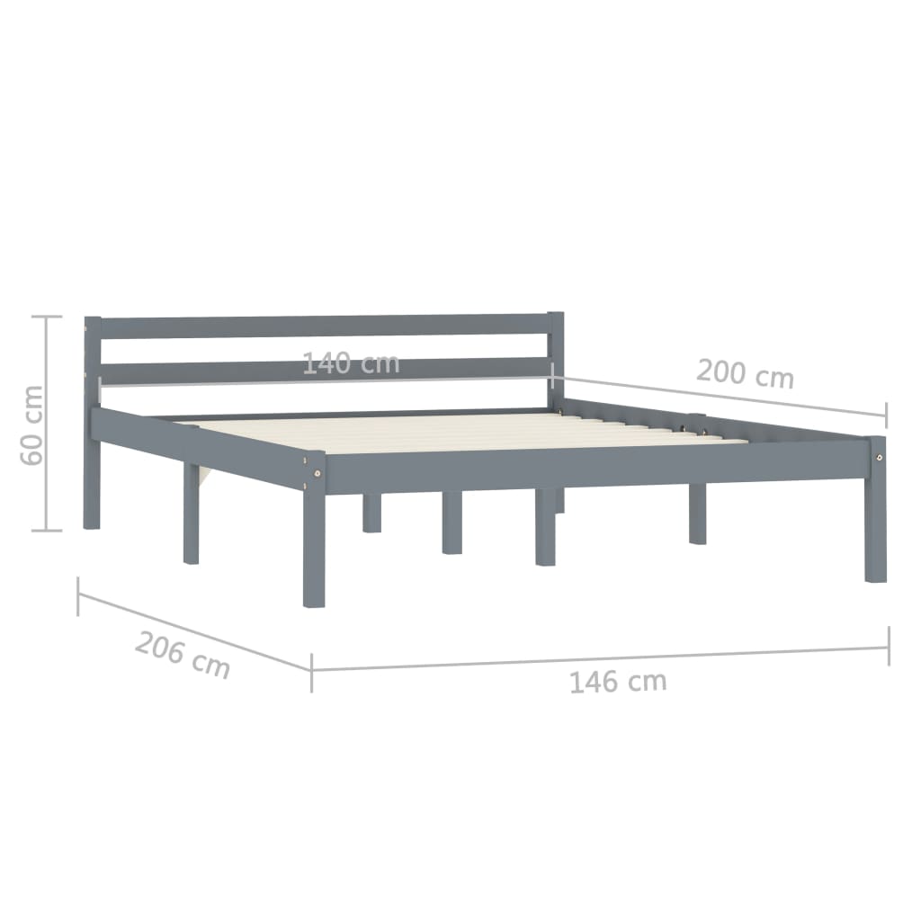 Bedframe Massief Grenenhout 140 x 200 cm Grijs