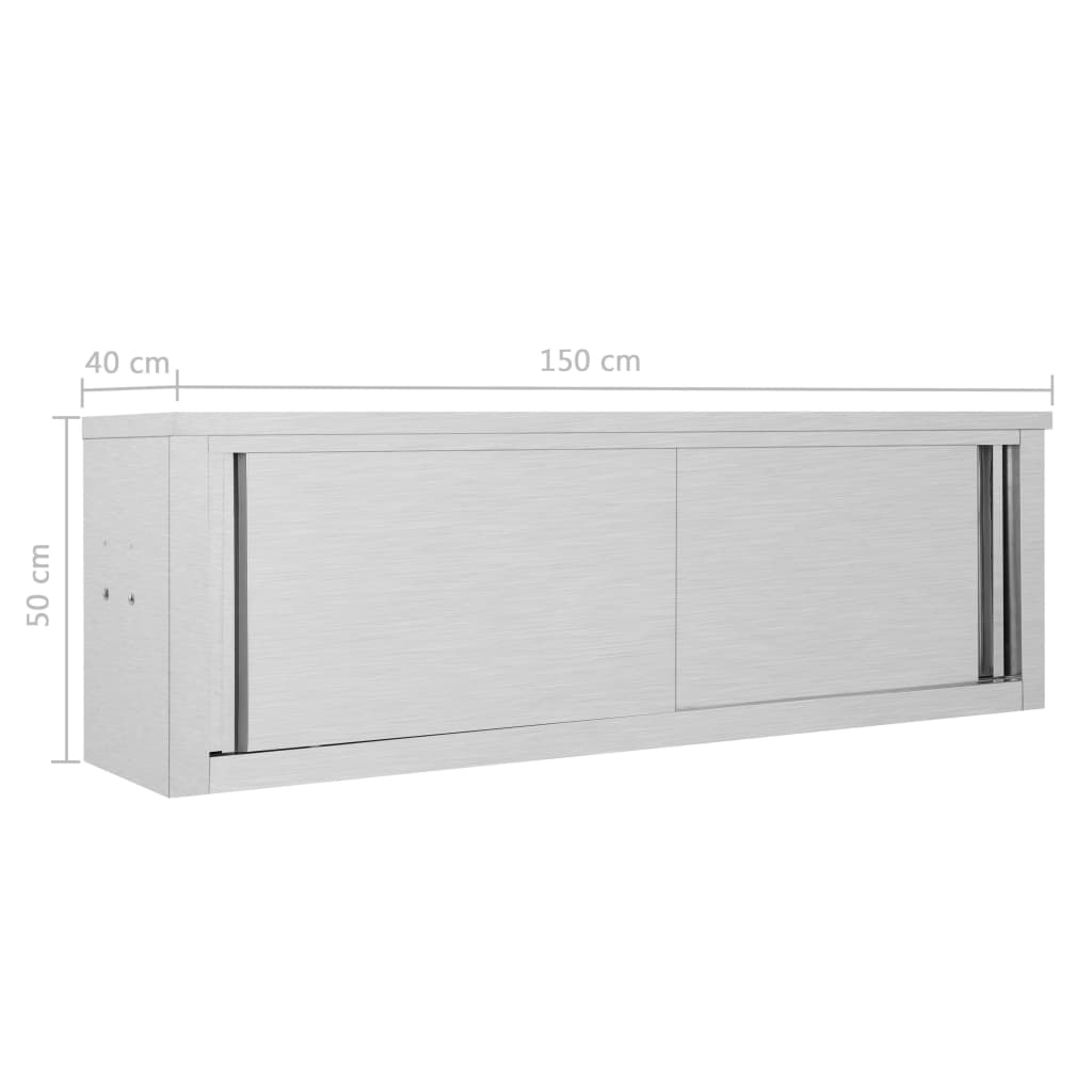 Keukenwandkast Met Schuifdeuren Roestvrij Staal 150 x 40 x 50 cm