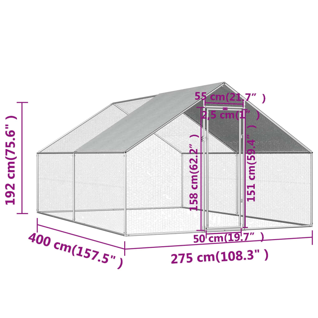 Kippenhok 2,75x4x1,92 m gegalvaniseerd staal 2.75 x 4 x 1.92 m