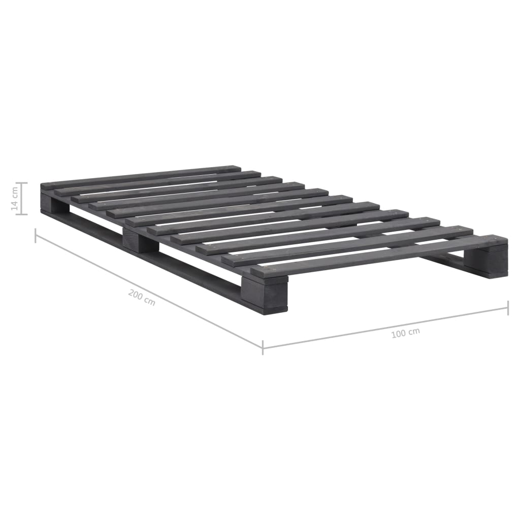 Bedframe Pallet Massief Grenenhout 100 x 200 cm Grijs