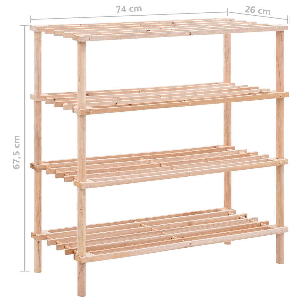 Schoenenrek met 4 schappen 2 st massief vurenhout 1 74 x 26 x 67.5 cm