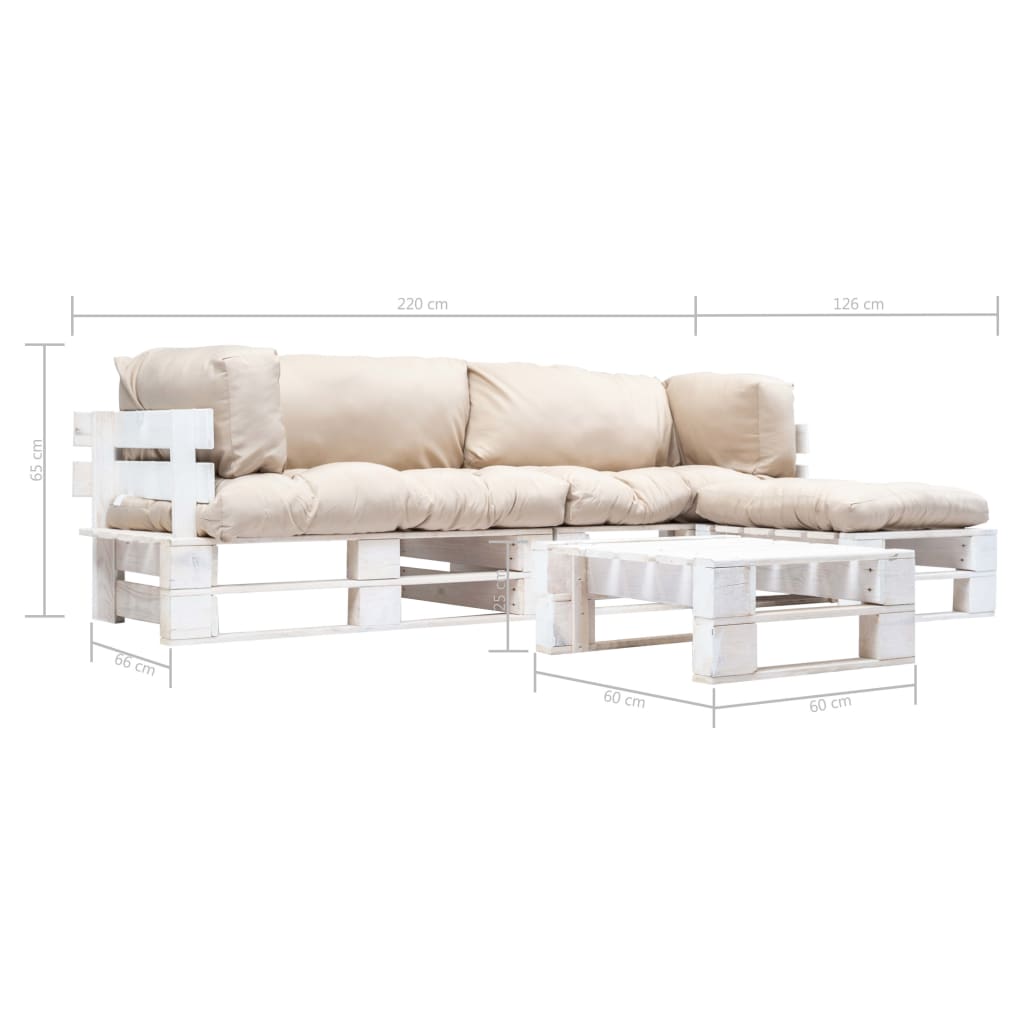 Loungeset Pallet Met E Kussens Hout Wit en zandkleurig