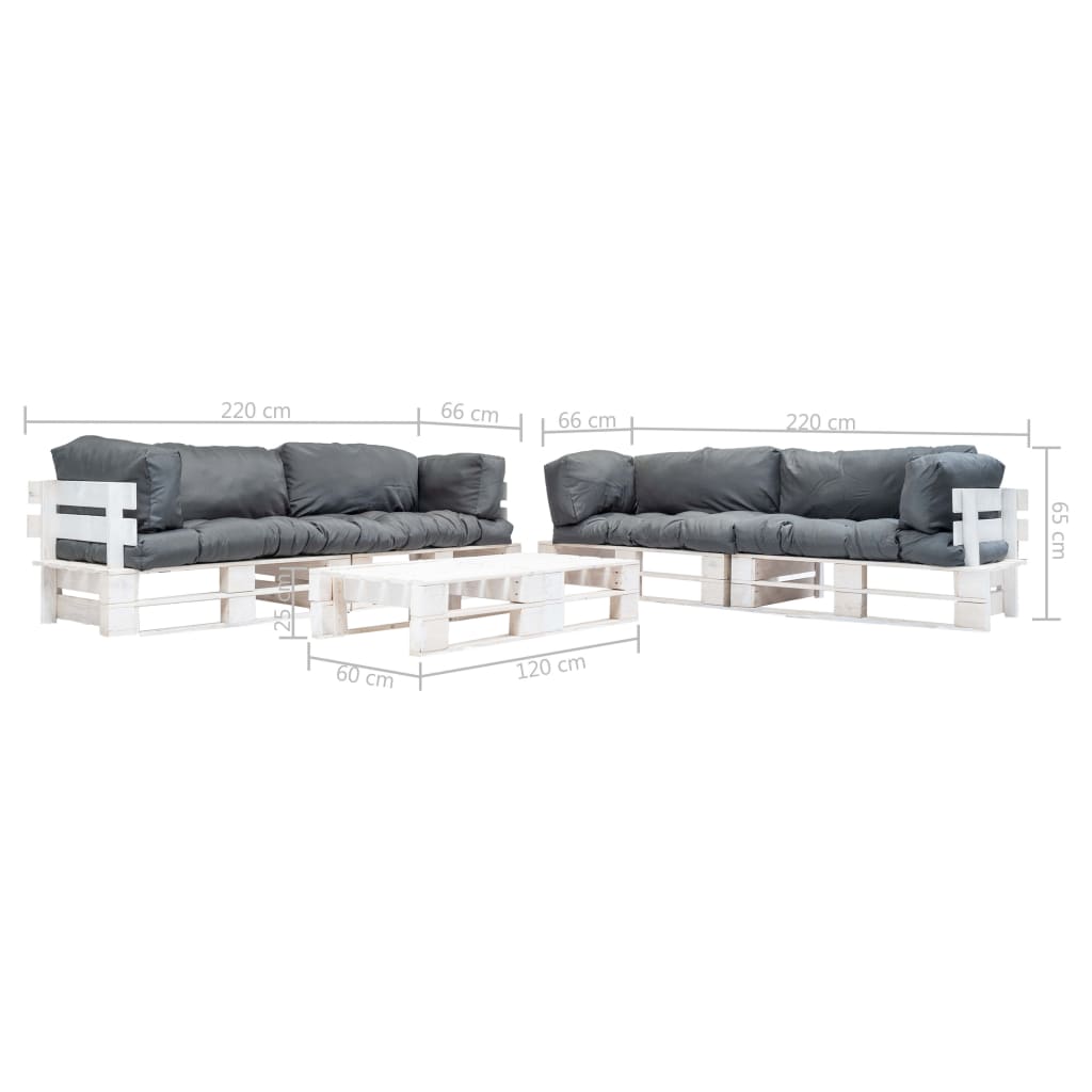 Loungeset Pallet Met Grijze Kussens Hout Wit en grijs