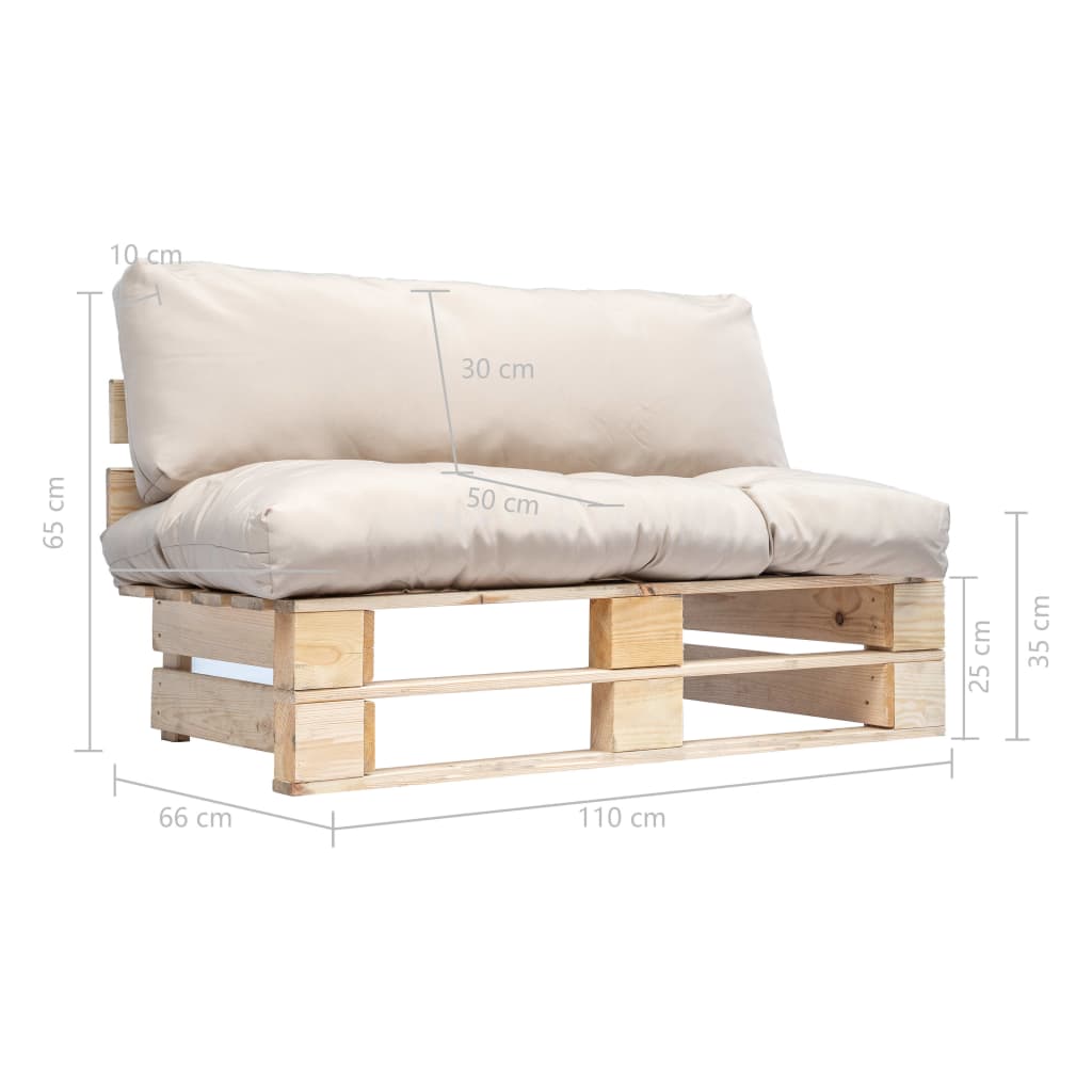 Tuinbank pallet met zandkleurige kussens grenenhout Naturel en zandkleurig