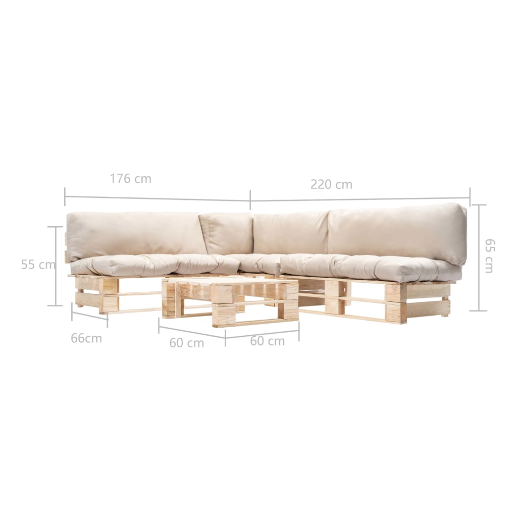 Loungeset Pallet Met E Kussens Hout Naturel en zandkleurig