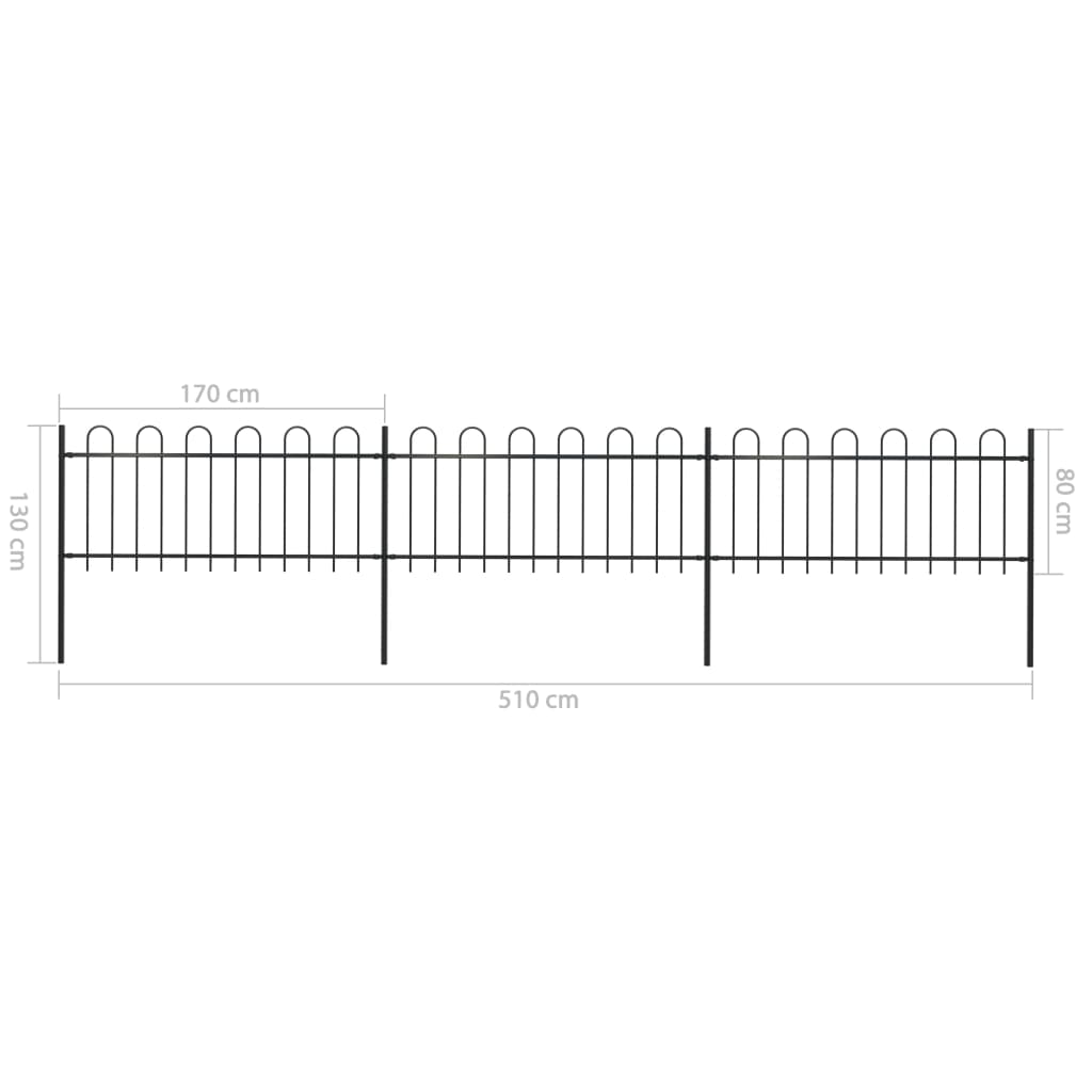 Tuinhek met ronde bovenkant 5,1x0,8 m staal zwart 0.8 m 5.1 m