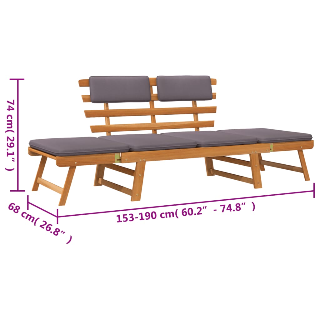Ligbed Met Kussen 2-In- 90 Cm Massief Acaciahout Bruin en grijs