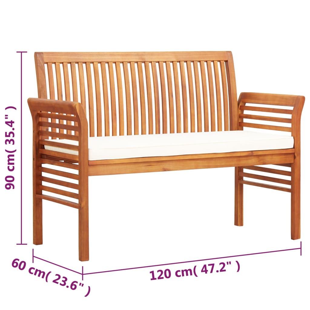 Tuinbank 2-zits met kussen 120 cm massief acaciahout
