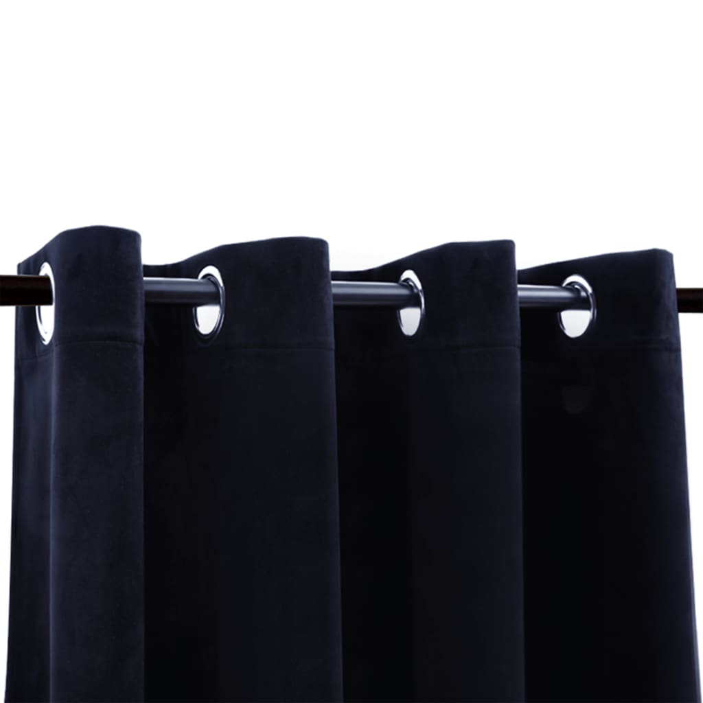 Gordijn verduisterend met ringen 290x245 cm fluweel zwart Zwart