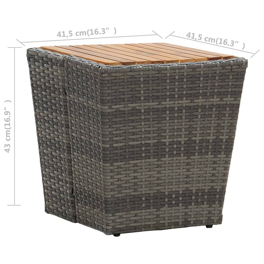 Theetafel 4,5X4,5X43 Cm Poly Rattan Massief Acacia Grijs Hout