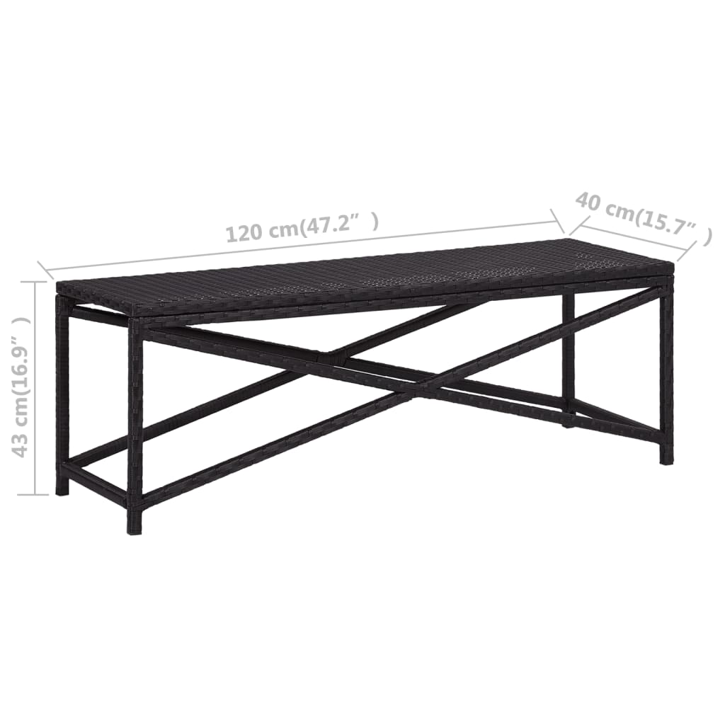 Tuinbank Poly Rattan 120 cm Zwart