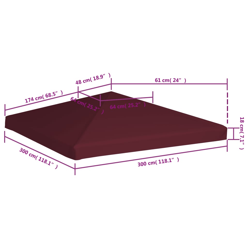 Prieeldak 310 G/M² Bordeaux 3 x 3 m Bordeauxrood