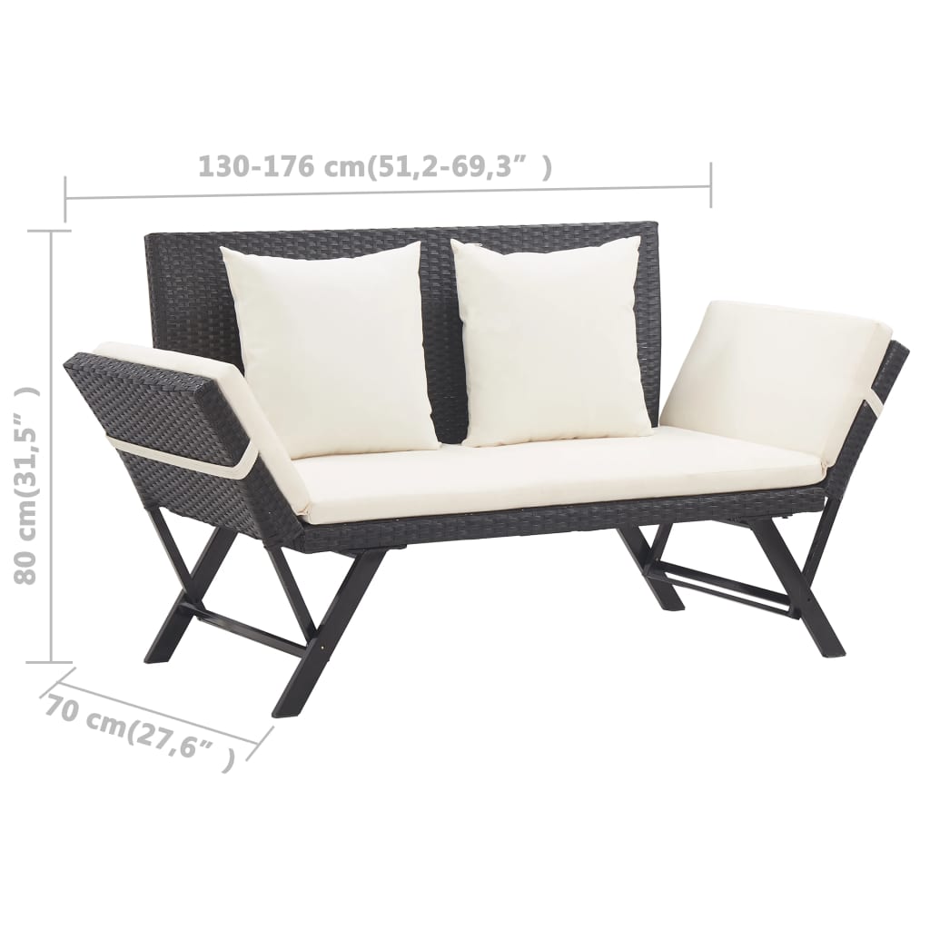 Tuinbank Met Kussens 76 Cm Poly Rattan Zwart en wit