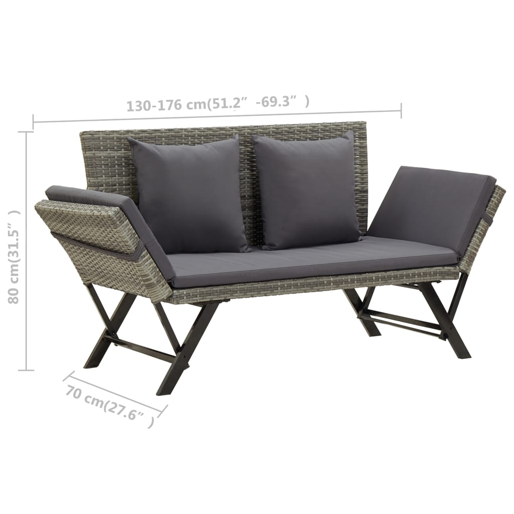 Tuinbank Met Kussens 76 Cm Poly Rattan Grijs