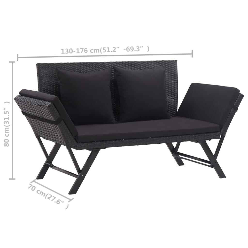 Tuinbank Met Kussens 76 Cm Poly Rattan Zwart