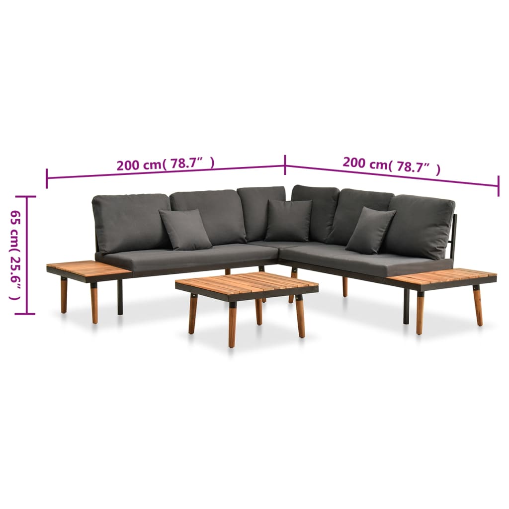 4-Delige Loungeset Met Kussens Massief Acaciahout