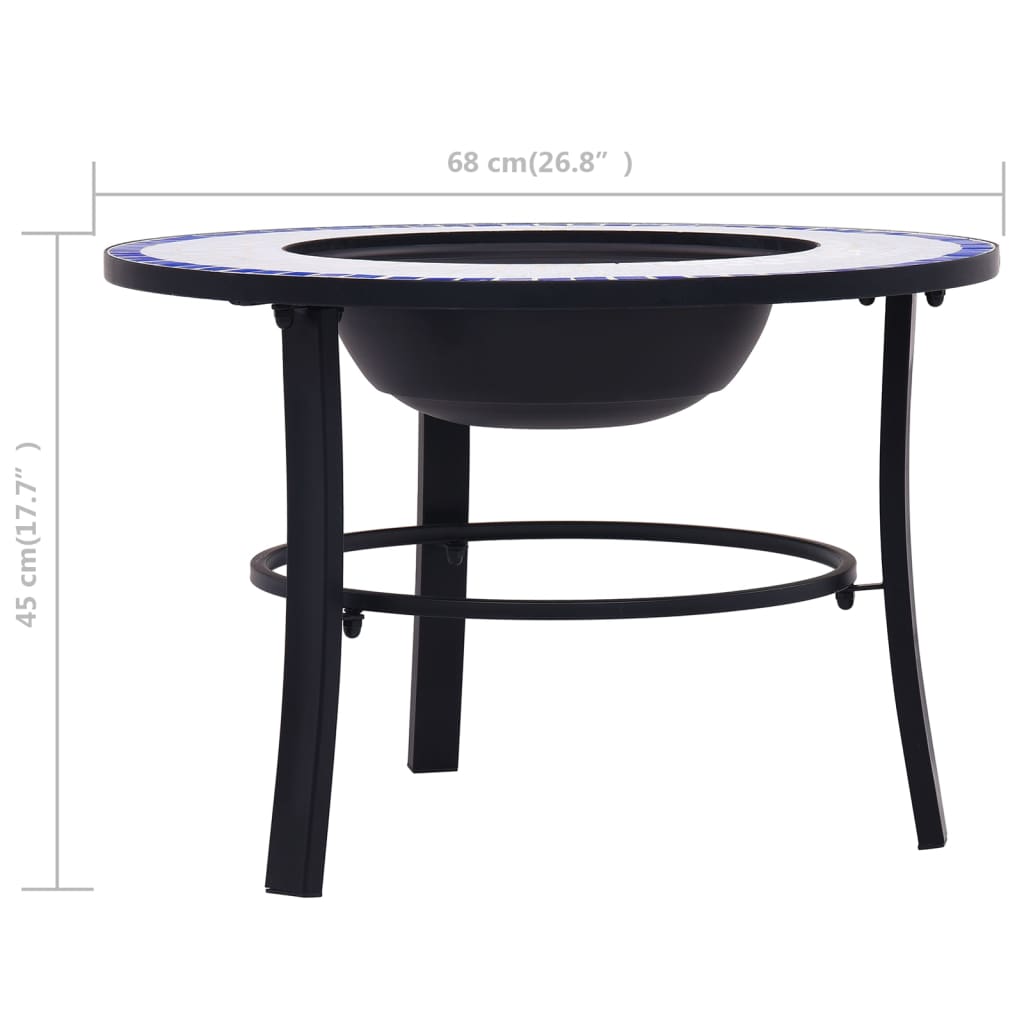 Vuurschaal mozaïek 68 cm keramiek blauw en wit Blauw en wit