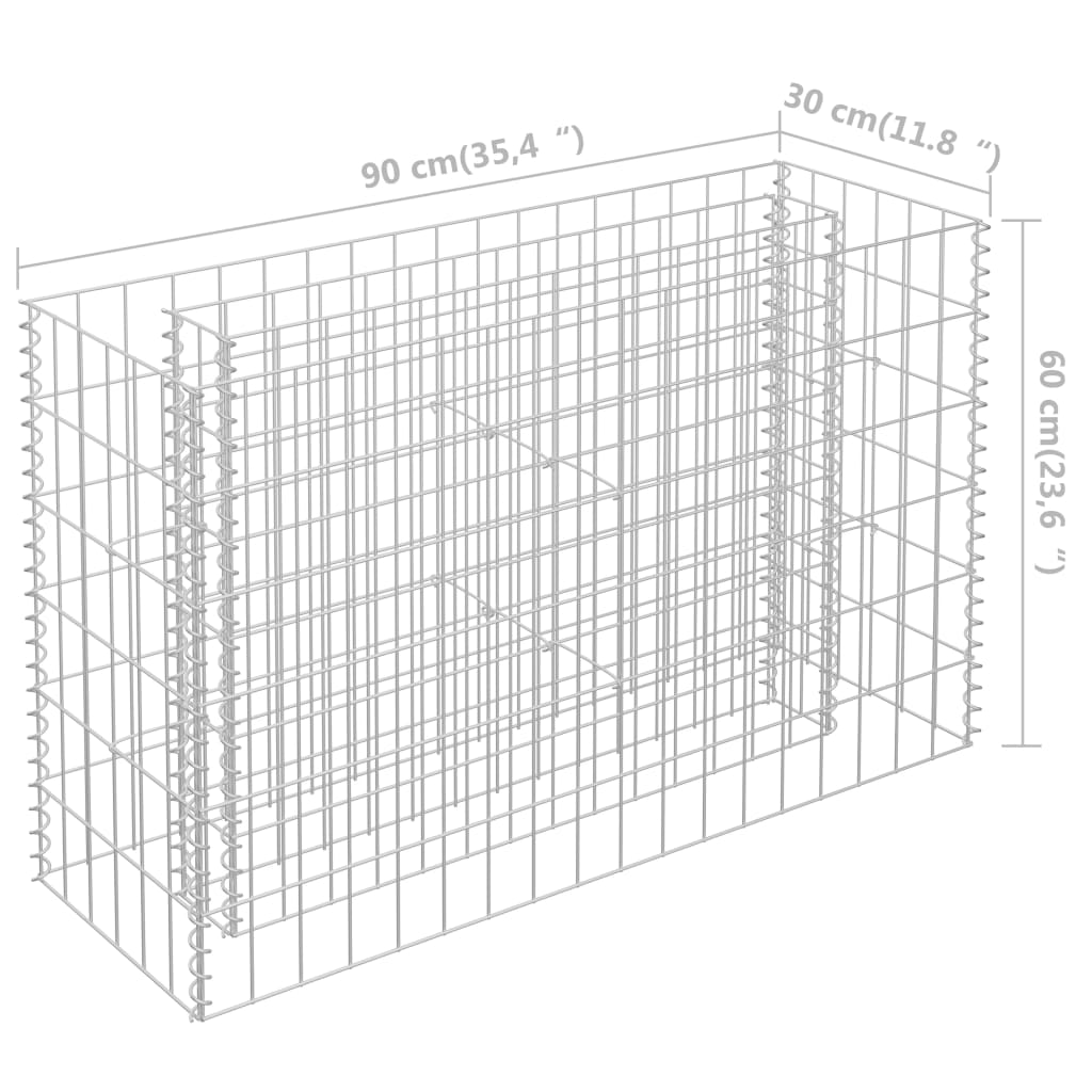 Gabion Plantenbak Verhoogd Gegalvaniseerd Staal 90 x 30 x 60 cm