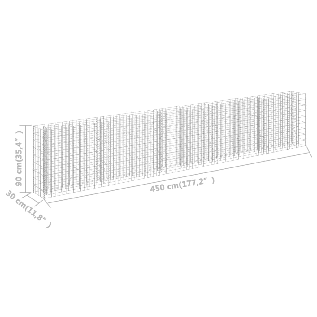 Gabion Plantenbak Verhoogd Gegalvaniseerd Staal 450 x 30 x 90 cm