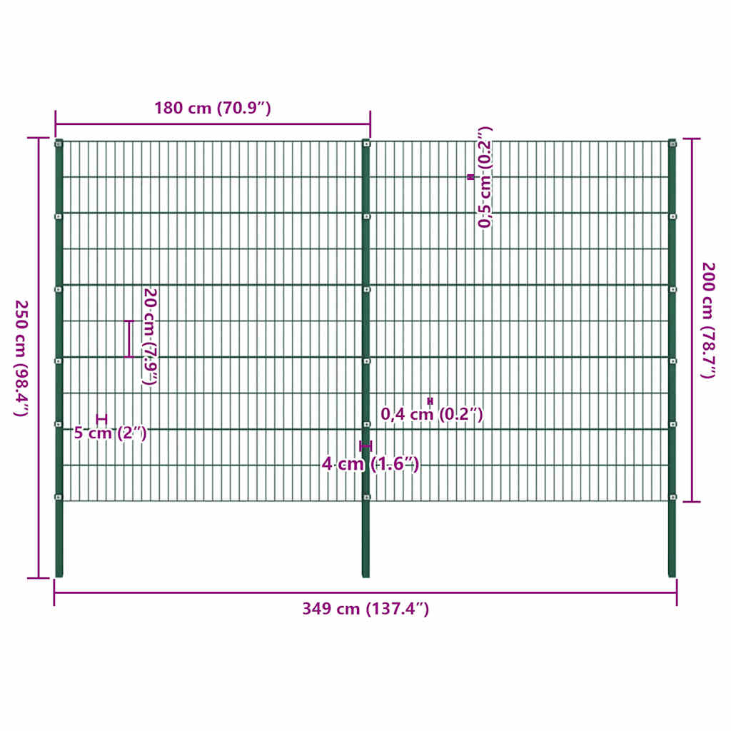Schuttingpaneel met palen ijzer 349x200 cm groen