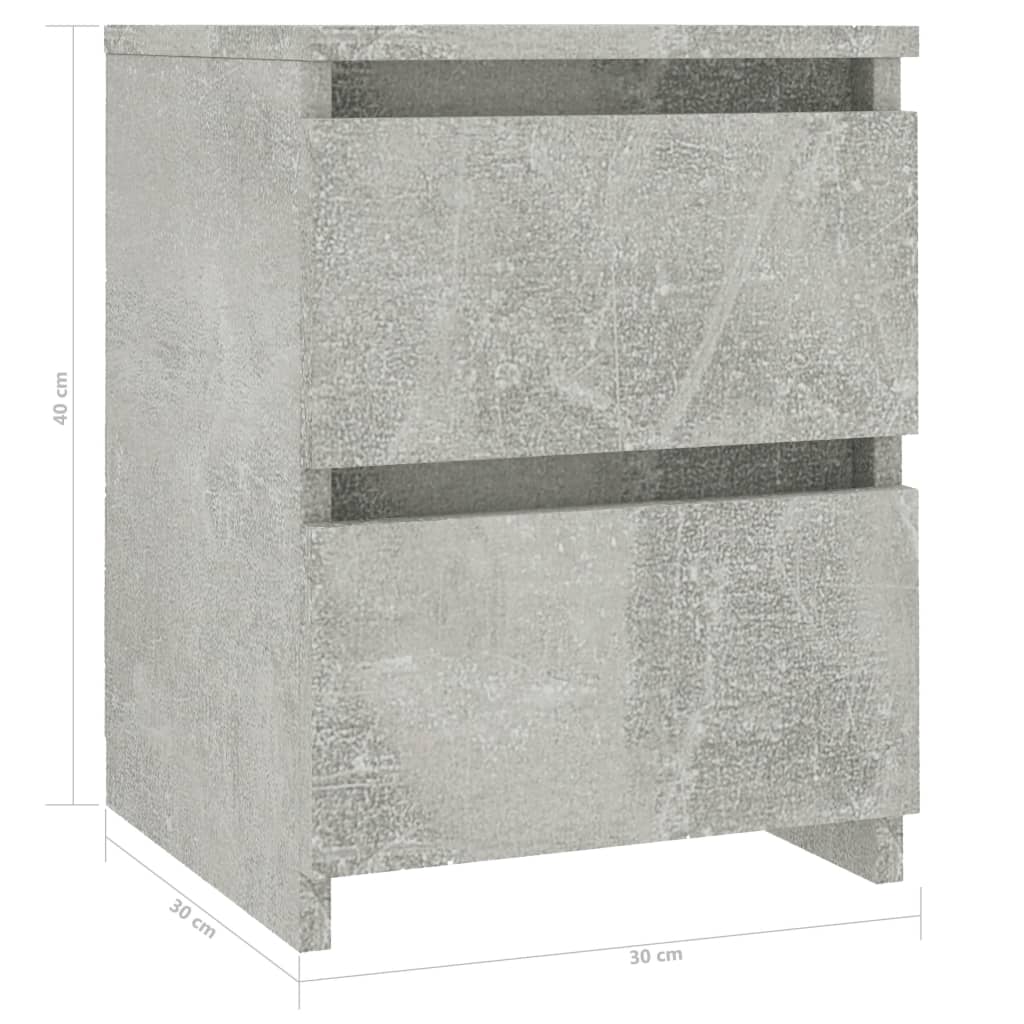 Nachtkastjes 2 st 30x30x40 cm bewerkt hout betongrijs 2 Betongrijs