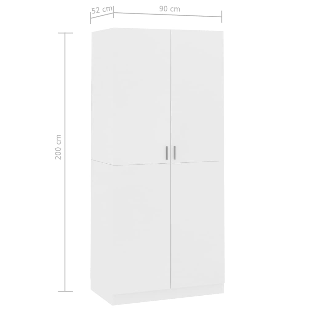Kledingkast 90X52X200 Cm Bewerkt Hout Wit