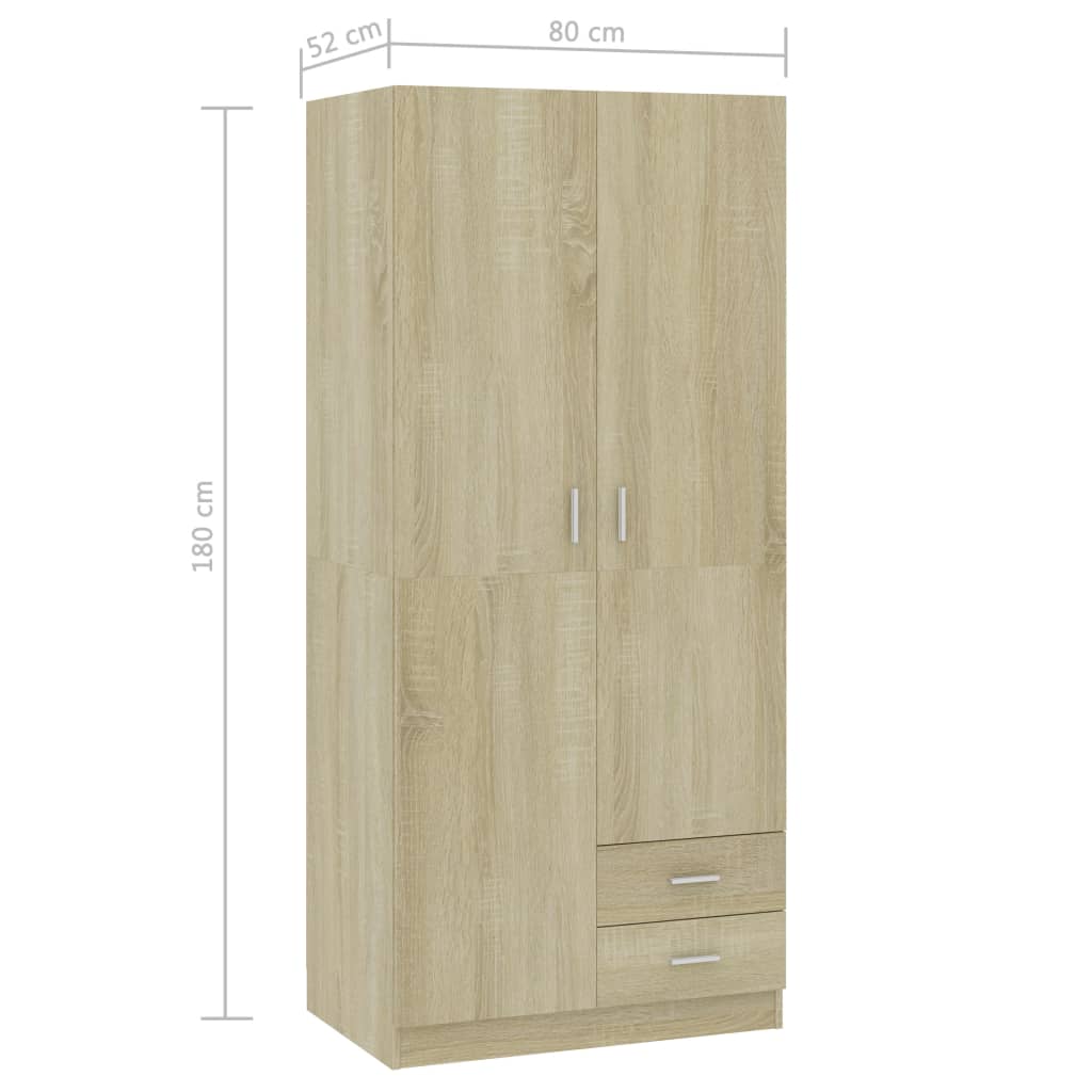 Kledingkast 80X52X180 Cm Spaanplaat Sonoma Eikenkleurig